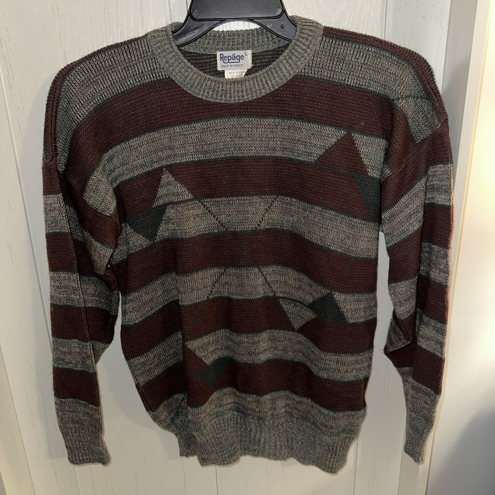 Repage Vintage M Acrylic Greek Green Gray Black Very Soft 90s Retro Sweater EUC